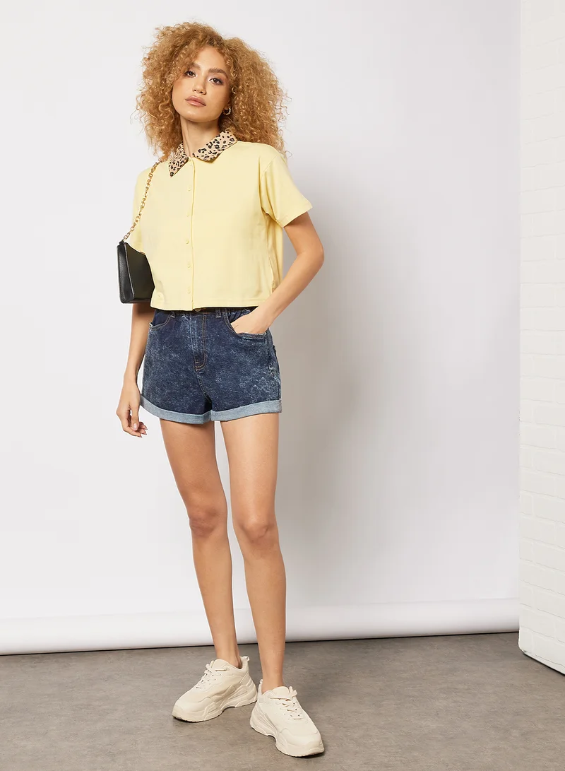 Sivvi x GenM Contrast Collar Knitted Shirt Yellow