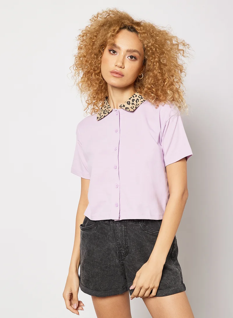 Sivvi x GenM Contrast Collar Knitted Shirt Purple