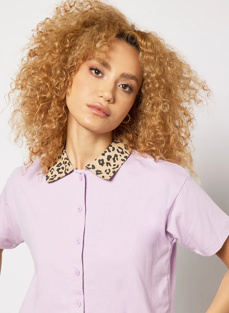 Sivvi x GenM Contrast Collar Knitted Shirt Purple