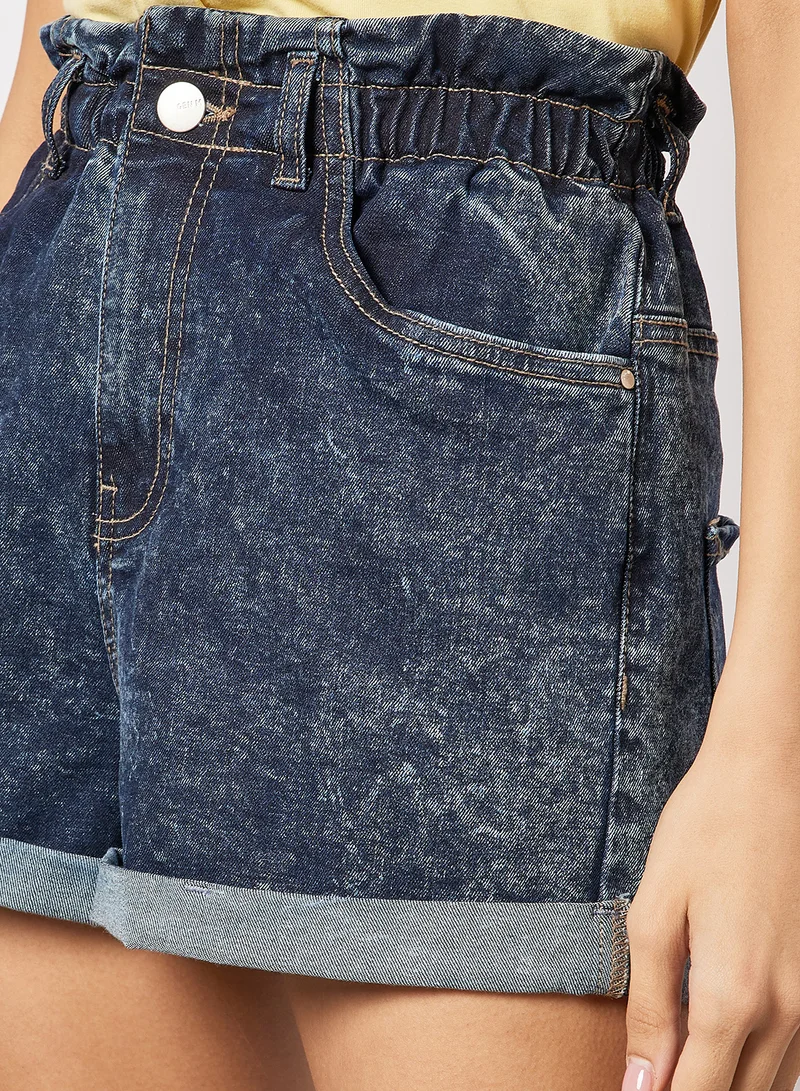 Sivvi x GenM Paperbag Waist Denim Shorts Dark Blue