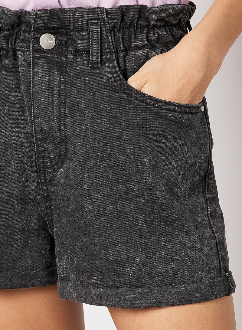 Sivvi x GenM Paperbag Waist Denim Shorts Black