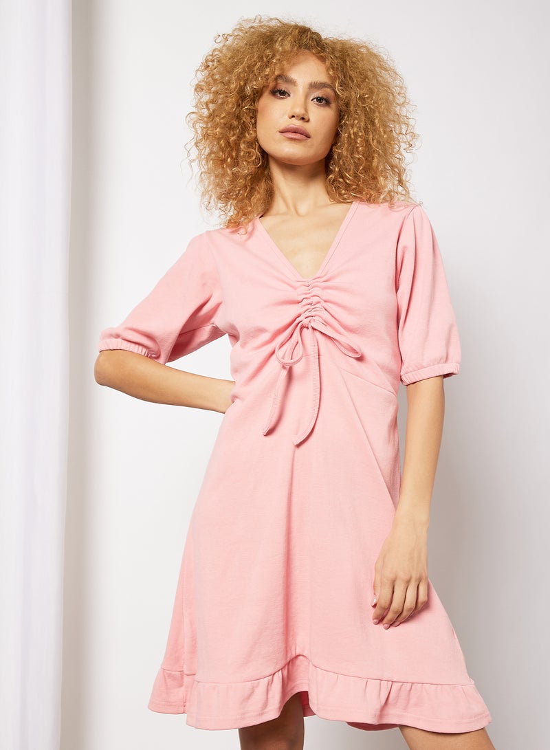 Sivvi x GenM - Ribbed Ruched Front Dress Pink - Image 1