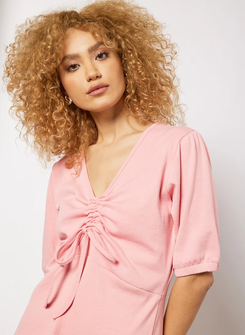 سيفي × جين أم Ribbed Ruched Front Dress Pink