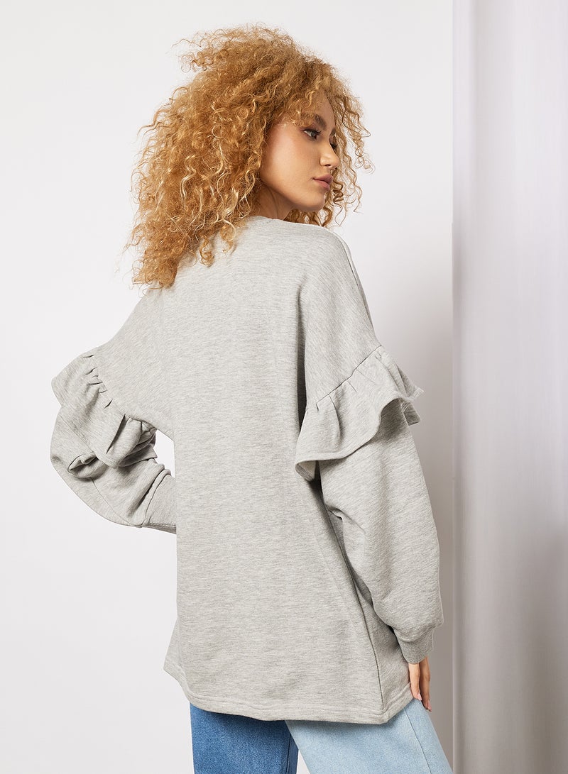 Sivvi x GenM - Ruffle Sleeve Longline Sweatshirt Grey - Image 1