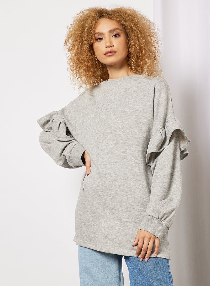 Sivvi x GenM - Ruffle Sleeve Longline Sweatshirt Grey - Image 1