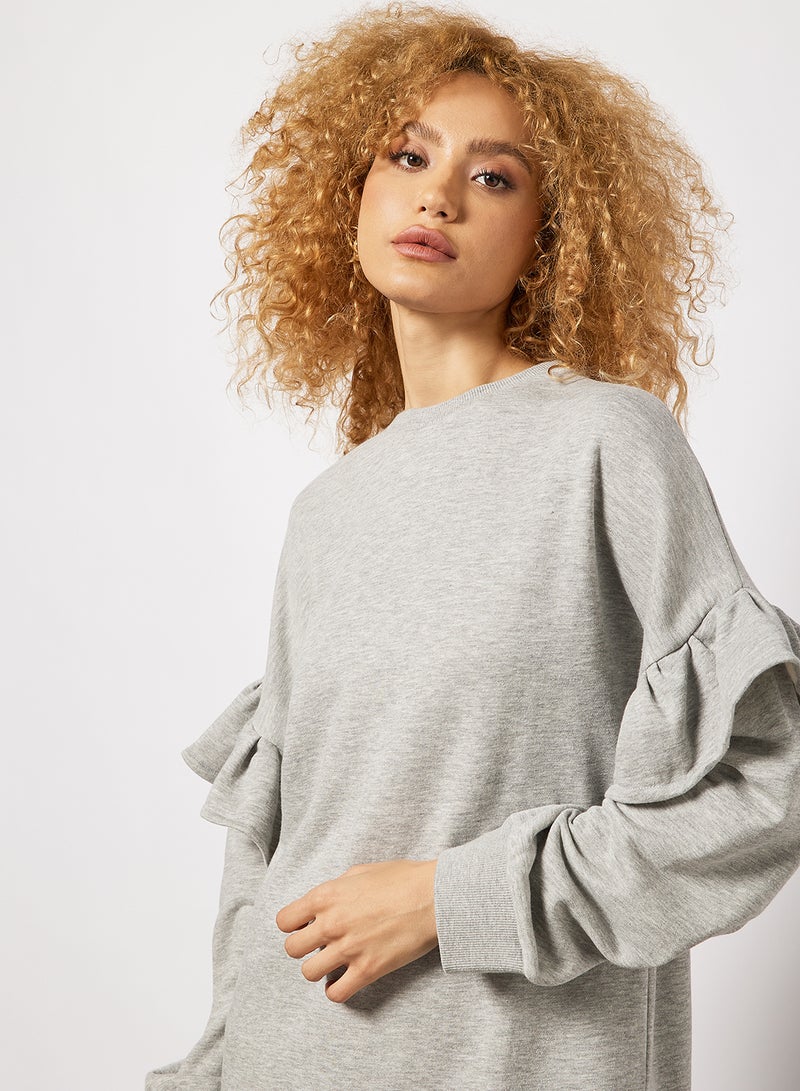 Sivvi x GenM - Ruffle Sleeve Longline Sweatshirt Grey - Image 1