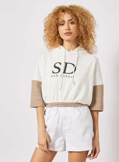 Sivvi x GenM Colorblock Cropped Hoodie White/Brown