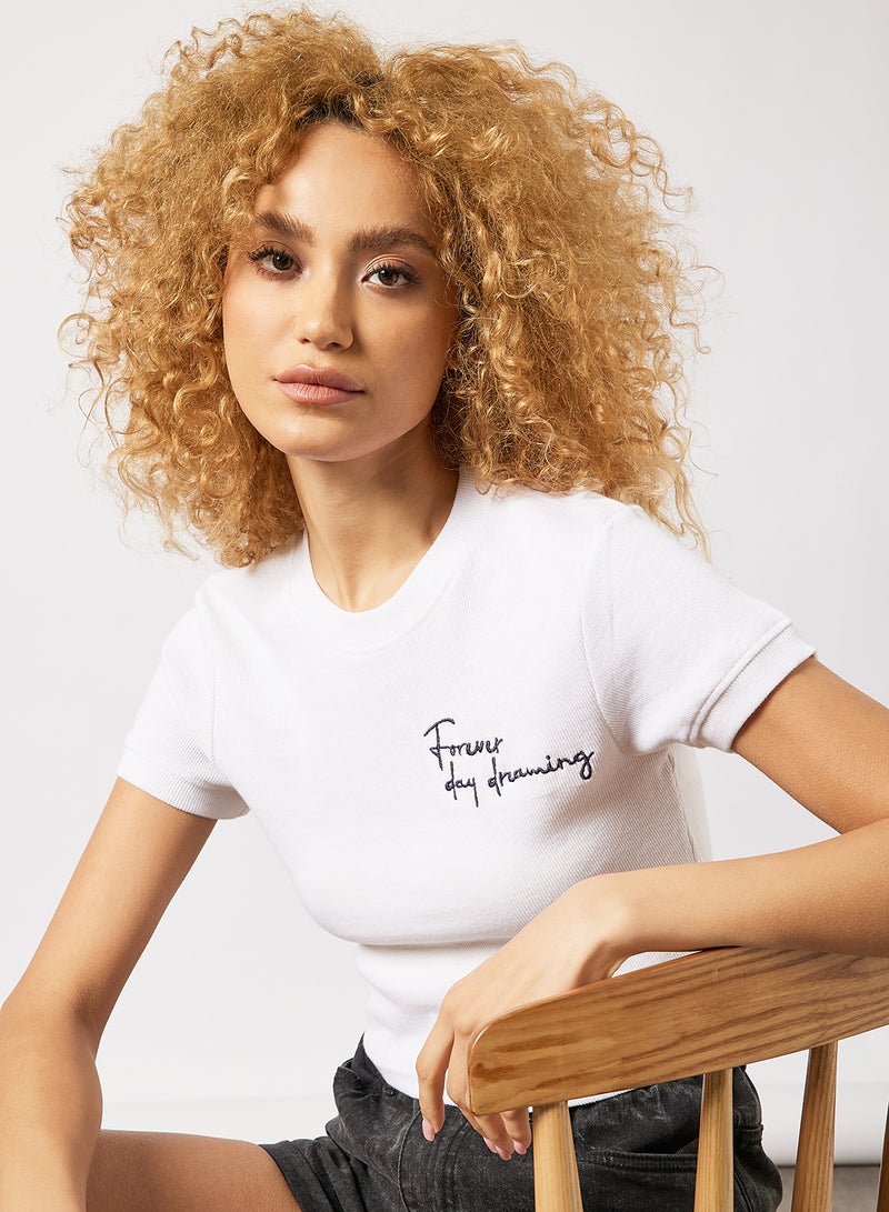 Sivvi x GenM - Embroidered Slogan Crop Top White - Image 1