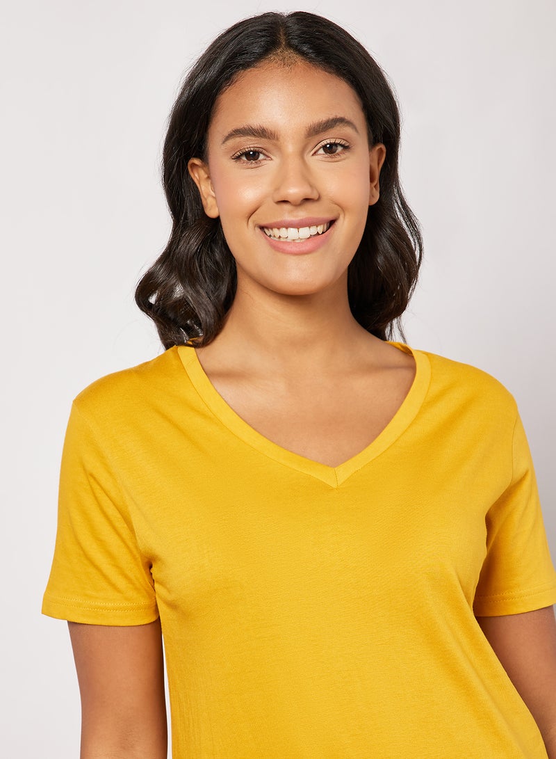 DELA Solid Loungewear T-Shirt Mustard - Image 3