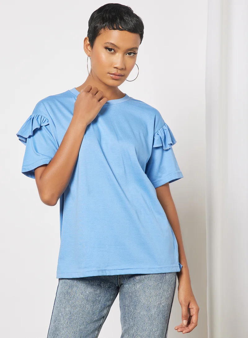 Sivvi x GenM Ruffled Sleeve Oversized T-Shirt Blue