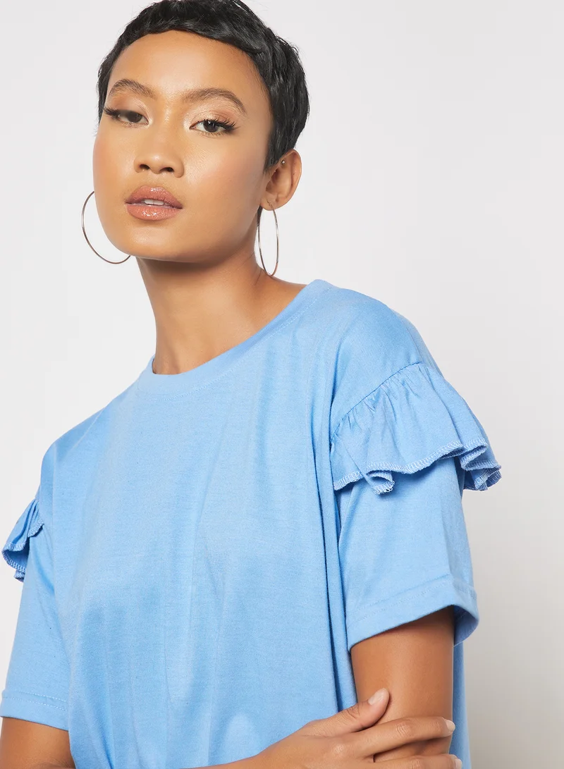 Sivvi x GenM Ruffled Sleeve Oversized T-Shirt Blue