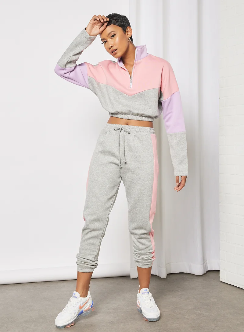 Sivvi x GenM Colourblock Cropped Sweatshirt Multicolour