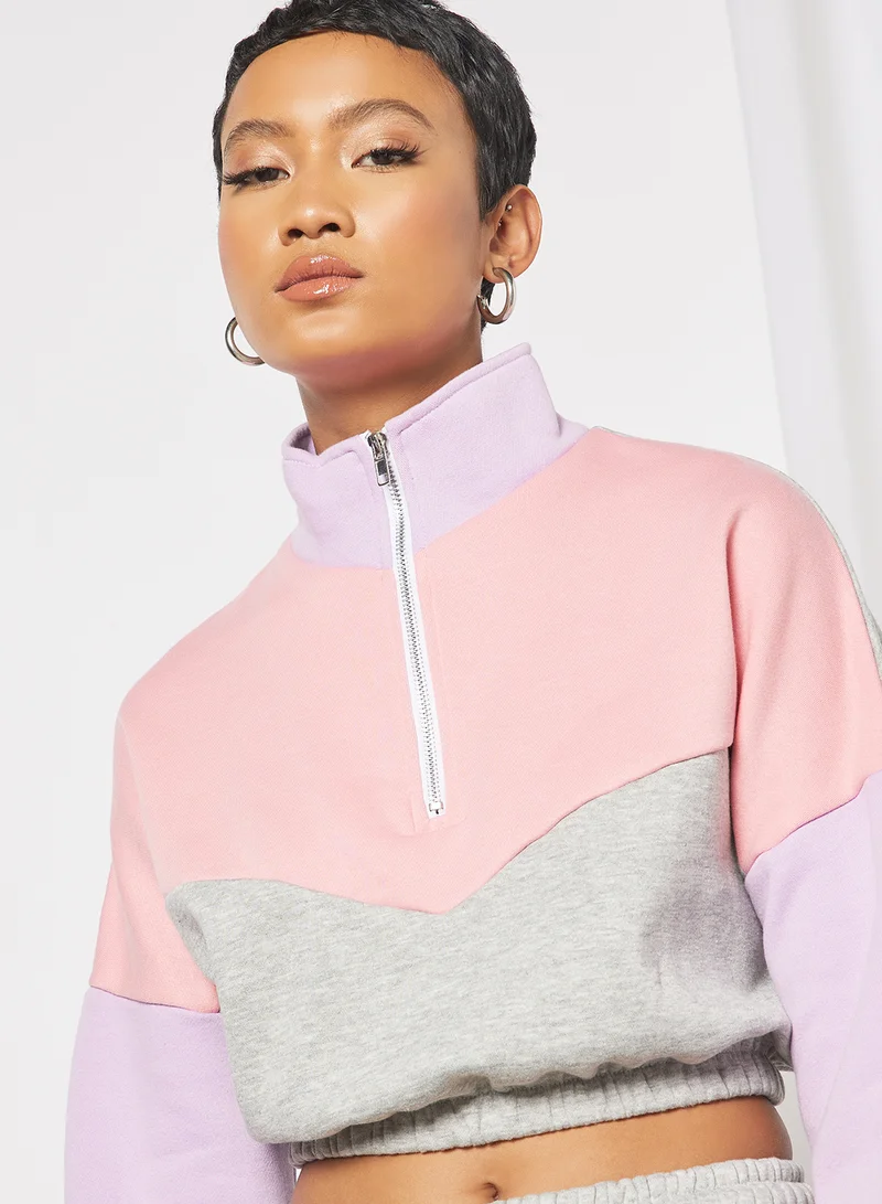 Sivvi x GenM Colourblock Cropped Sweatshirt Multicolour