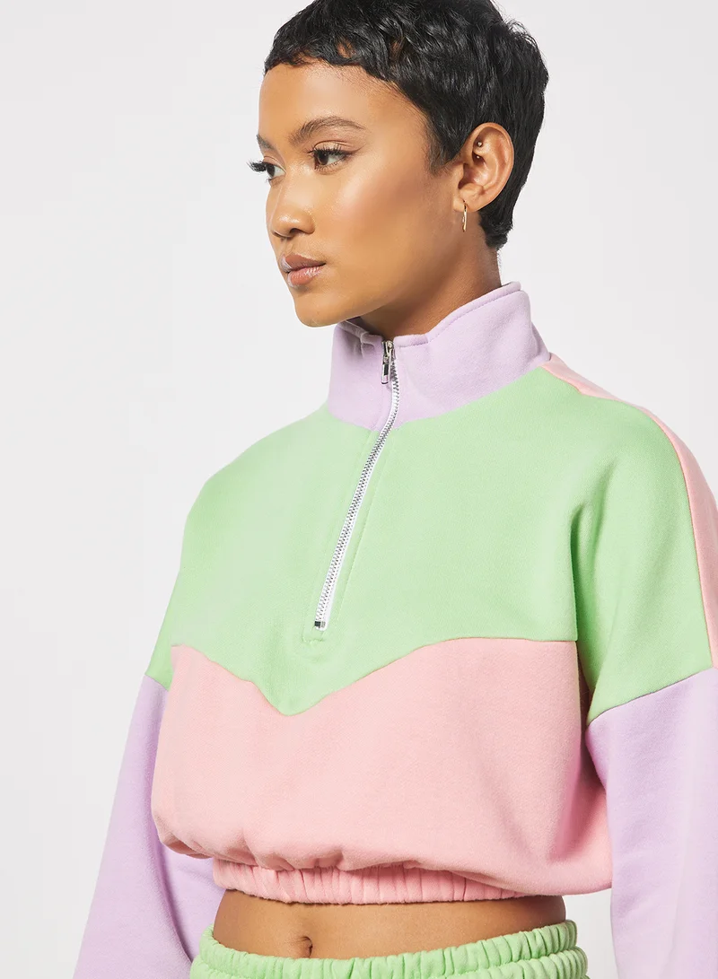 Sivvi x GenM Colourblock Cropped Sweatshirt Multicolour