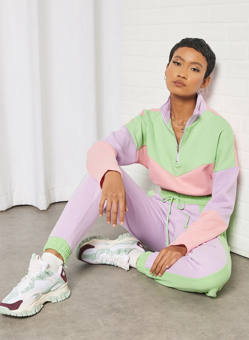 Sivvi x GenM Colourblock Cropped Sweatshirt Multicolour