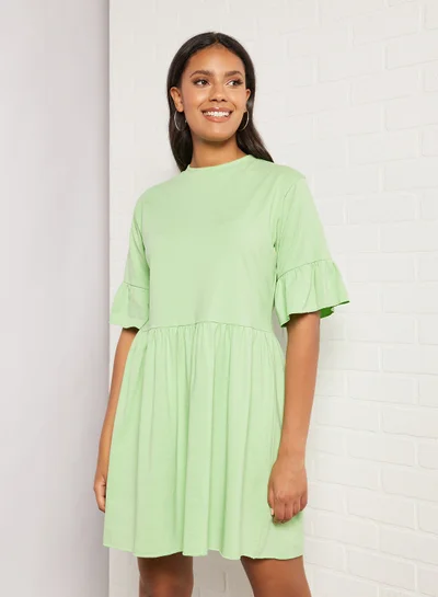 Sivvi x D'Atelier Ruffled Sleeve Mini Dress Green