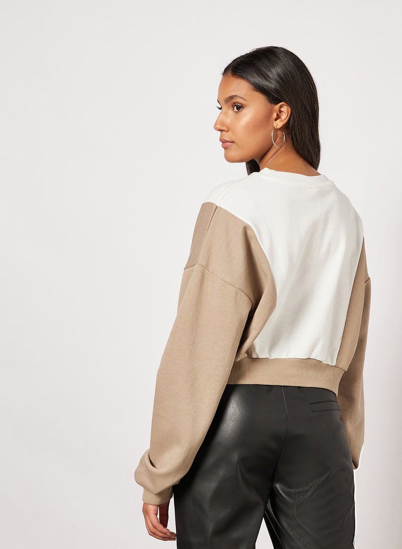 Sivvi x D'Atelier - Colourblock Cropped Sweatshirt White - Image 1