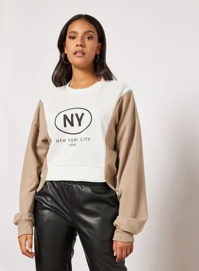 Sivvi x D'Atelier Colourblock Cropped Sweatshirt White