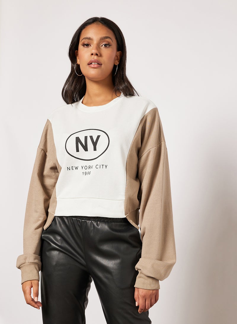 Sivvi x D'Atelier - Colourblock Cropped Sweatshirt White - Image 1