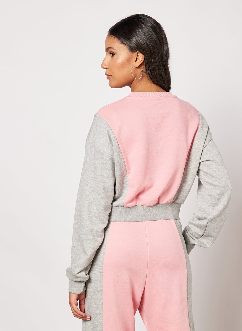 Colourblock Cropped Sweatshirt Pink - v1646984484/N47171903V_2