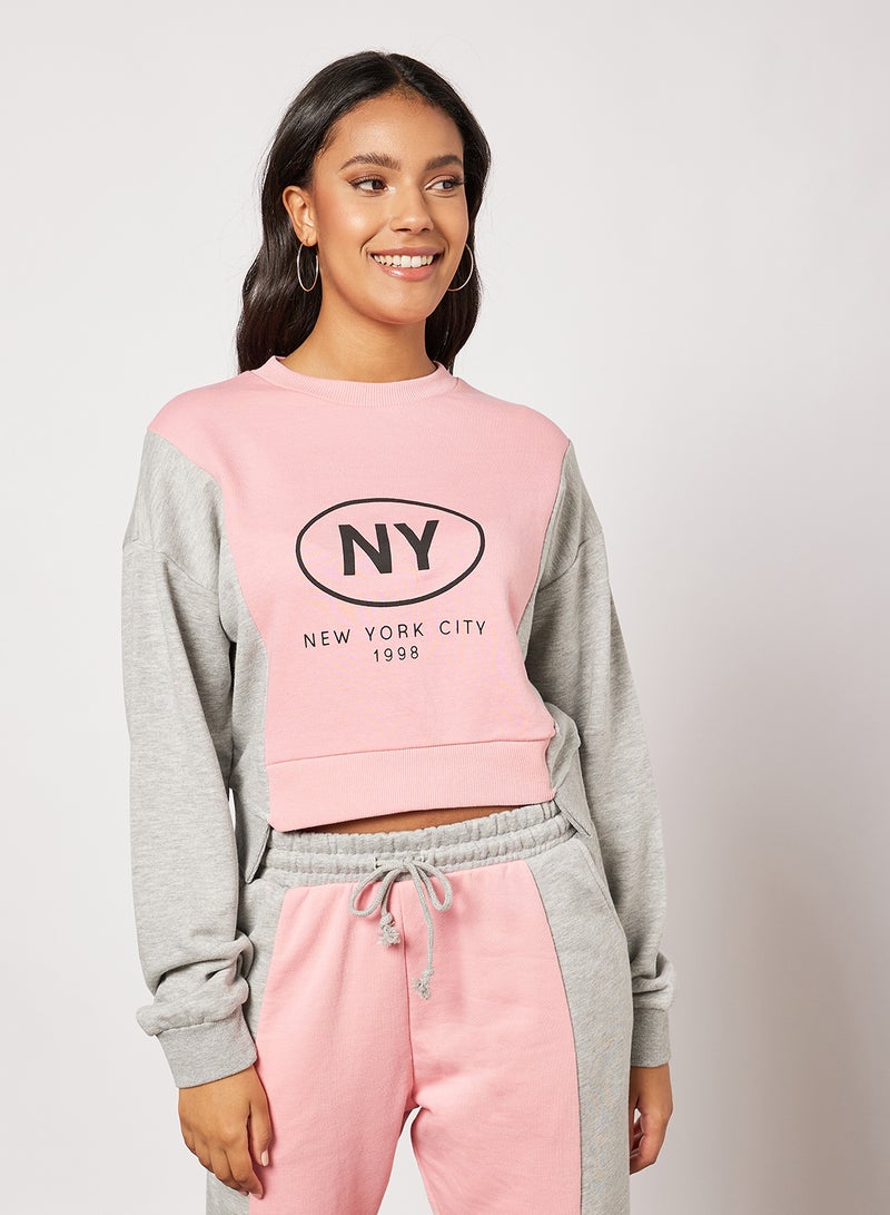 Colourblock Cropped Sweatshirt Pink - v1646984485/N47171903V_1