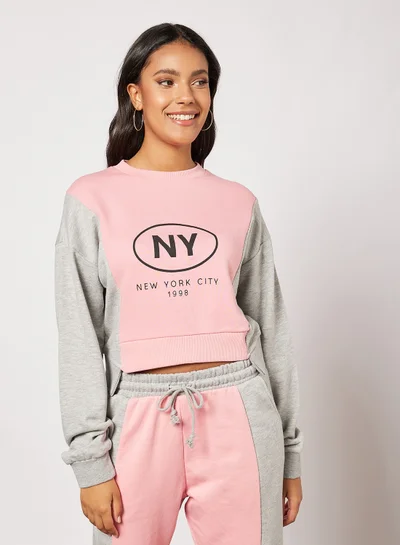 Sivvi x D'Atelier Colourblock Cropped Sweatshirt Pink