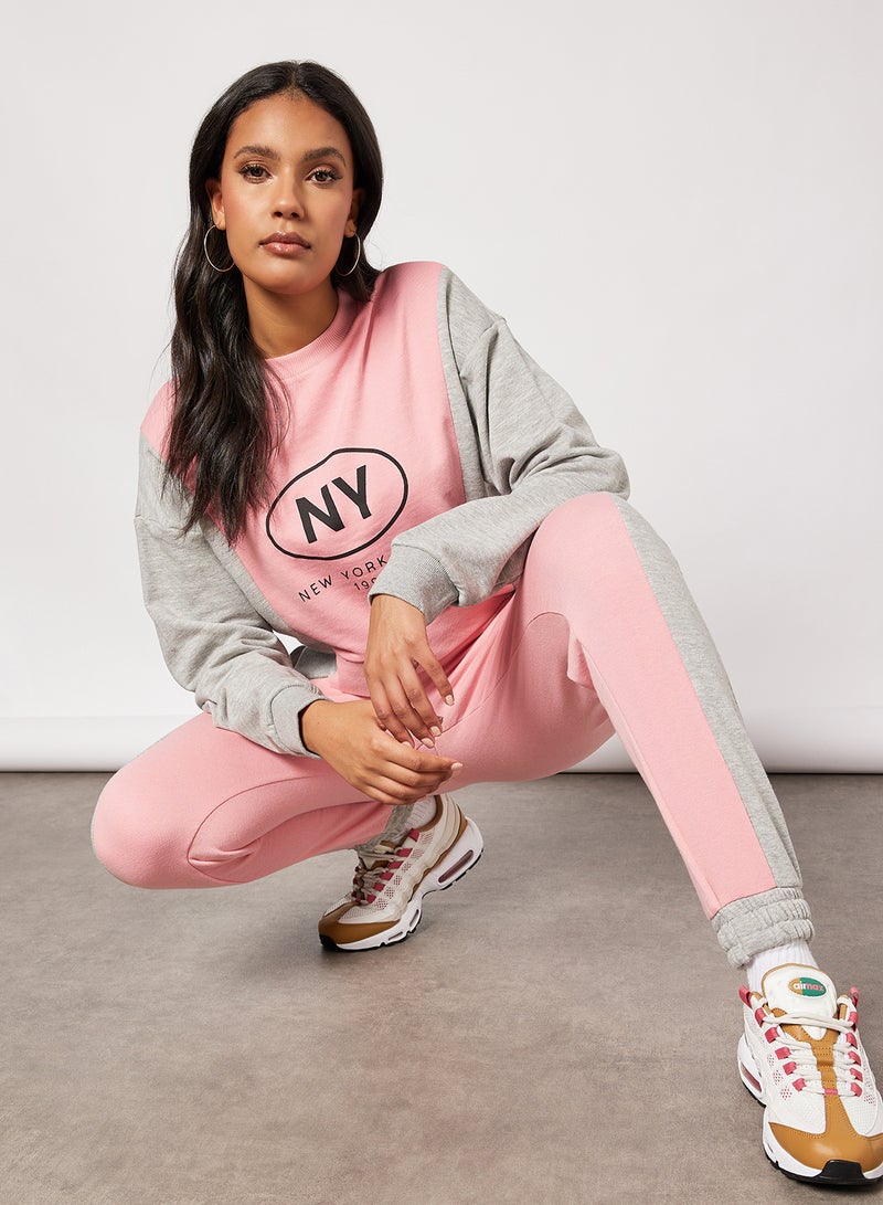 Colourblock Cropped Sweatshirt Pink - v1646984485/N47171903V_4