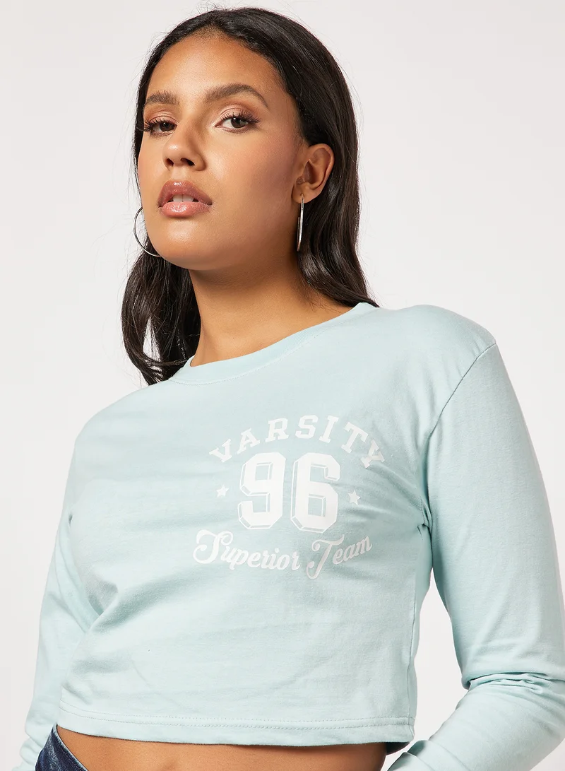 سيفي x دي‘اتيلير Varsity Cropped T-Shirt Blue