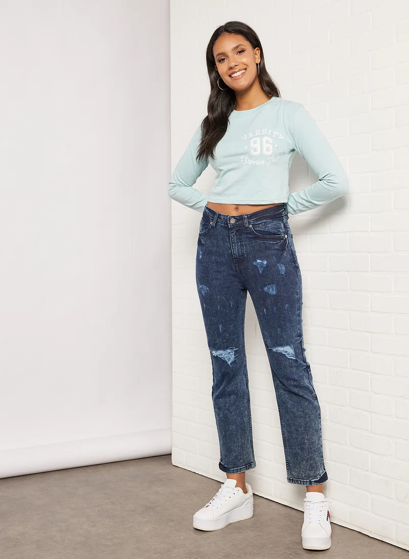 سيفي x دي‘اتيلير Varsity Cropped T-Shirt Blue