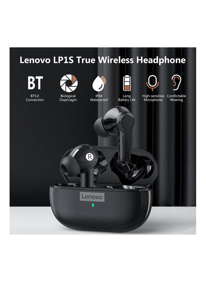 Lenovo - LP1S Upgrade TWS Bluetooth 5.0 Earbuds Wireless Earphone HIFI Stereo Bass ANC Noise Reduction IPX4 Waterproof Headphones Sports Gaming Headsets with Mic Black - Image 1