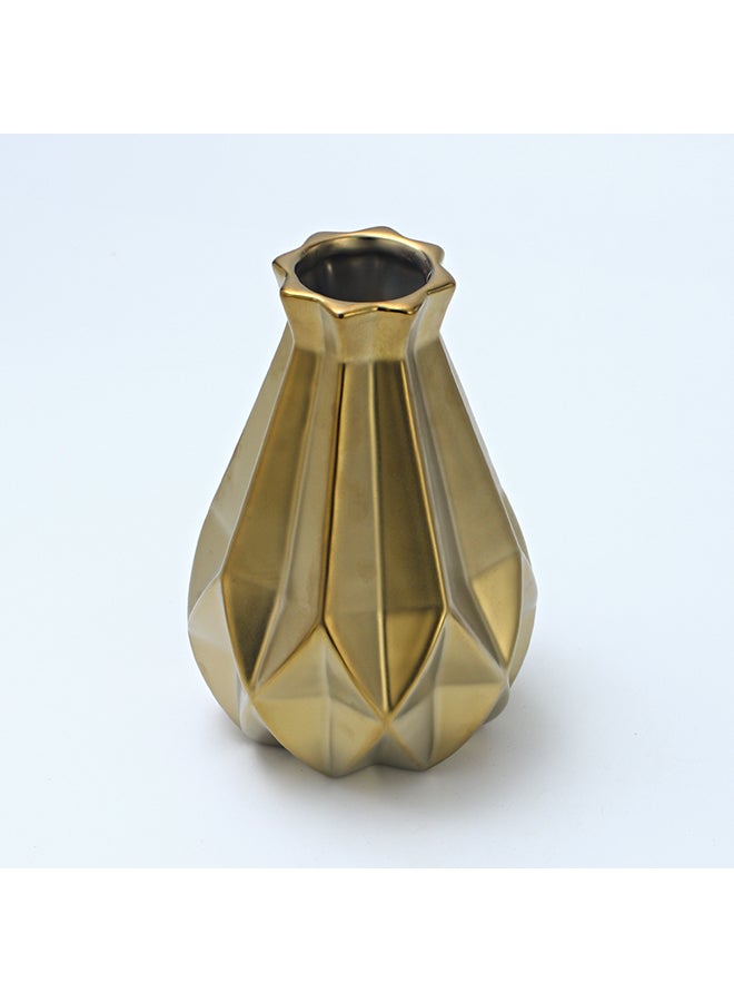 شور مزهرية زهور سيراميك إبداعية باللون الذهبي مقاس 12x12x21 سم ذهبي 12x12x21سم - Image 2