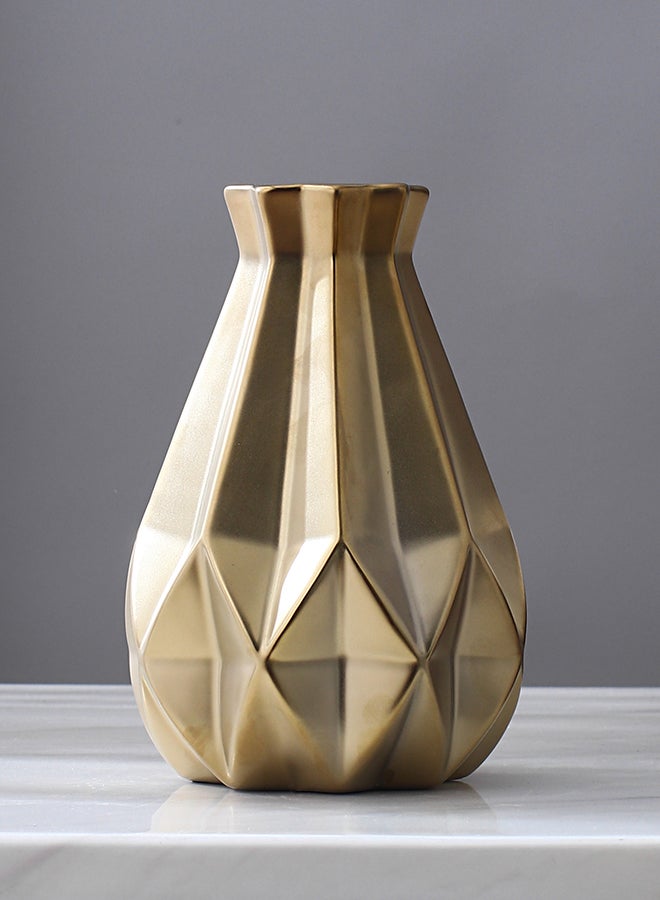 شور مزهرية زهور سيراميك إبداعية باللون الذهبي مقاس 12x12x21 سم ذهبي 12x12x21سم - Image 4