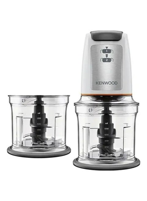 Chopper, 2 Speeds, 2 Bowls, Stainless Steel Quad Blade, Ice Crush Function, Mayonnaise Attachment, 0.5 L 500 W CHP61.200WH Clear