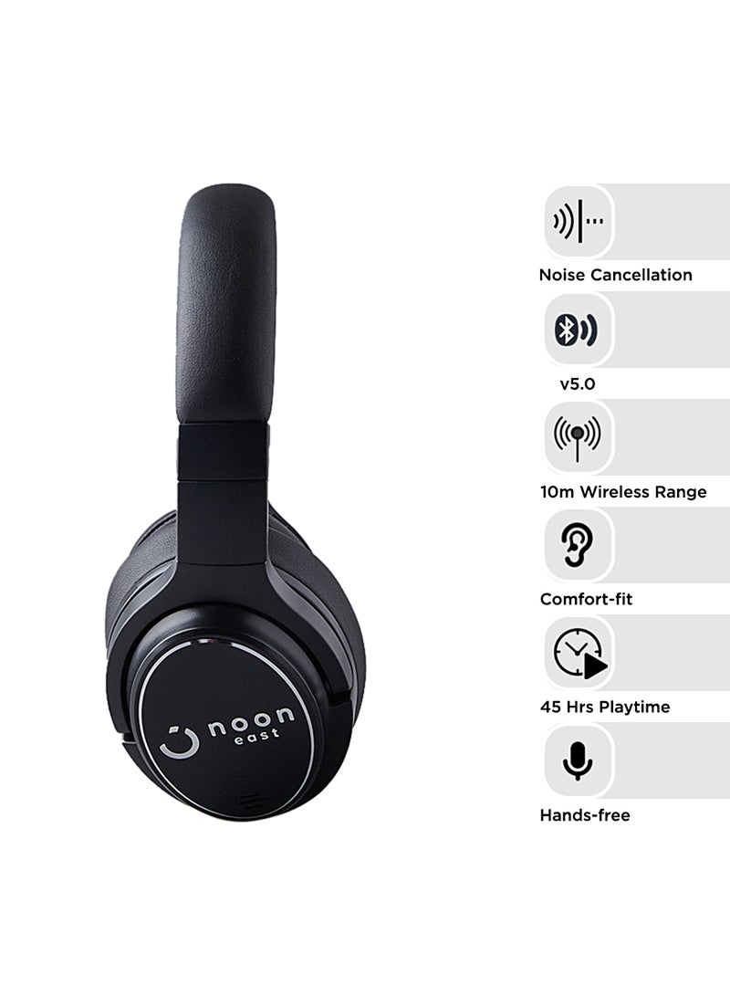 Noon East - Hush Over Ear Wireless Bluetooth Headphone - With BT 5.0, Active Noise Cancelling (ANC) Earbuds And Mic Black - Image 1