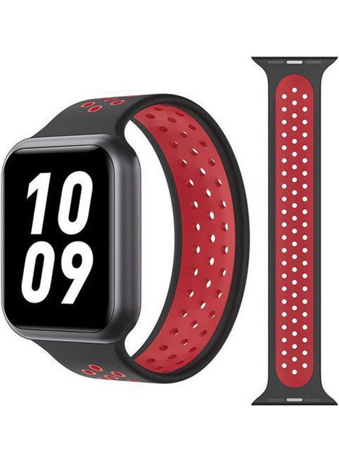 Generic - Apple Watch Series Se Sport Silicone Solo Loop Replacement Band  Red Black - Image 1