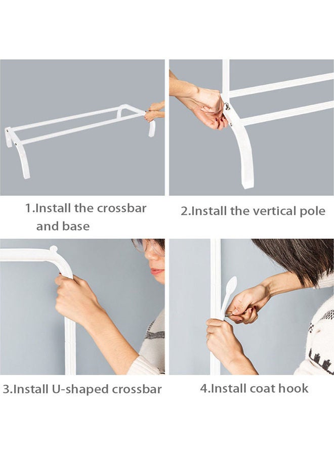 YelaJoy Clothes Storage Rack Floor Hanger Crossbar Closet Organizer White 110x150cm - Image 5