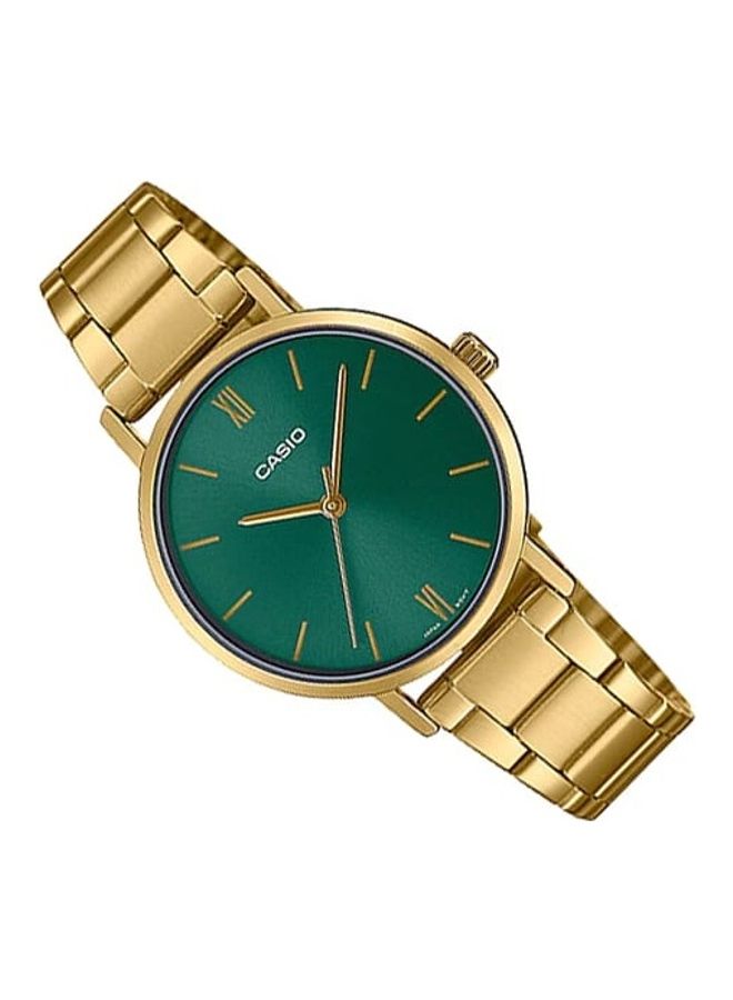 CASIO - Women's Women Watch Analog Green Dial Stainless Steel Gold Ion Plated Band and Case LTP-VT02G-3AUDF - Image 1