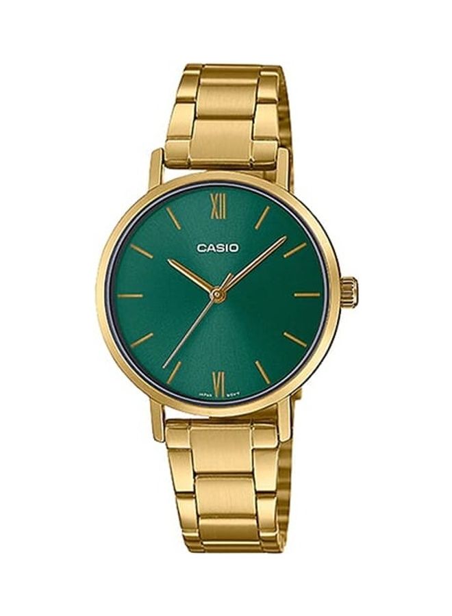 CASIO - Women's Women Watch Analog Green Dial Stainless Steel Gold Ion Plated Band and Case LTP-VT02G-3AUDF - Image 1
