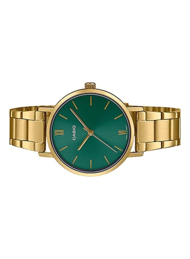 CASIO - Women's Women Watch Analog Green Dial Stainless Steel Gold Ion Plated Band and Case LTP-VT02G-3AUDF - Image 1