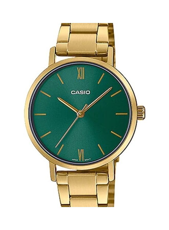 CASIO - Women's Women Watch Analog Green Dial Stainless Steel Gold Ion Plated Band and Case LTP-VT02G-3AUDF - Image 1