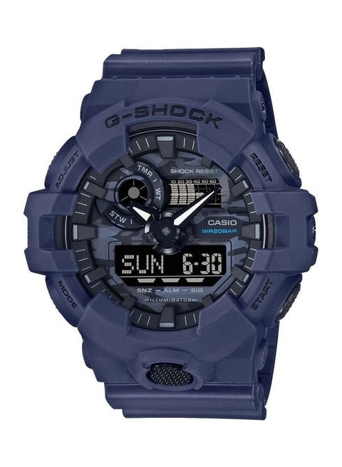 ساعة جي-شوك ​​الرقمية التناظرية المموهة باللون الأزرق وبسوار الراتنج GA-700CA-2ADR للرجال للرجال