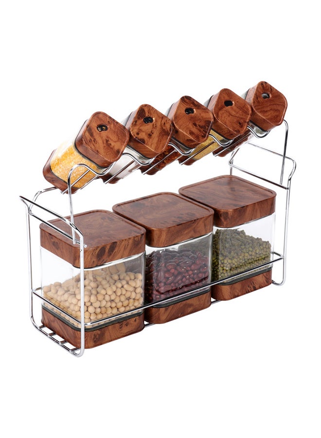 ALMUFARREJ 8-Piece Spice Bottle Set Brown/Clear - Image 3