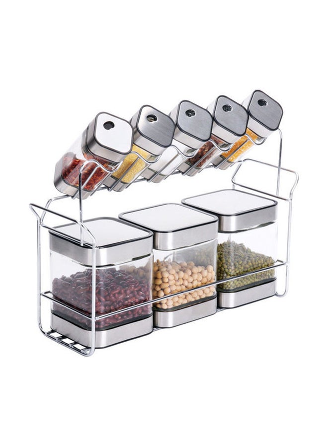 ALMUFARREJ 8-Piece Spice Bottle Set Silver/Clear 25 x 30 x 36cm - Image 1