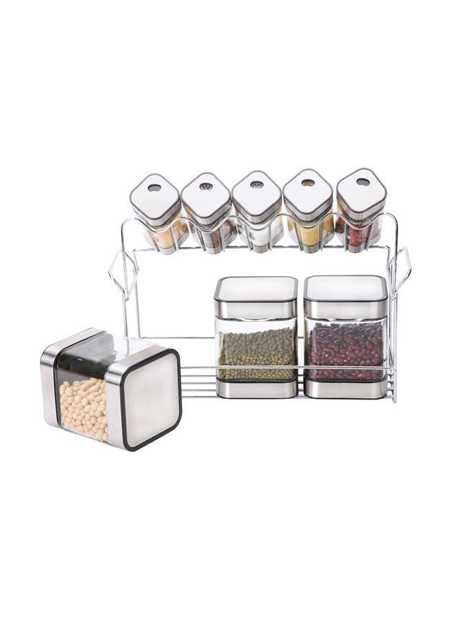 ALMUFARREJ 8-Piece Spice Bottle Set Silver/Clear 25 x 30 x 36cm - Image 2