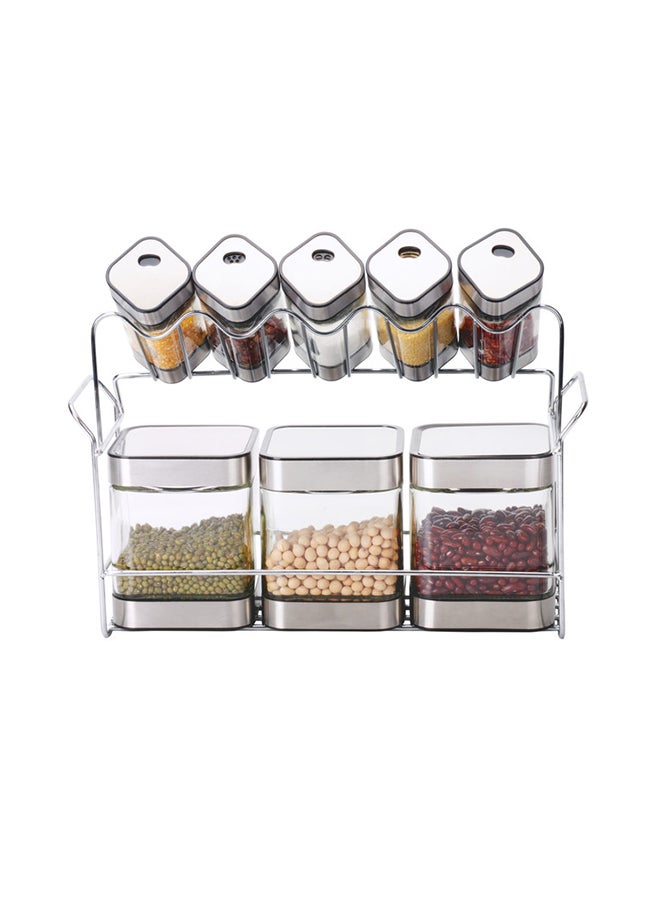 ALMUFARREJ 8-Piece Spice Bottle Set Silver/Clear 25 x 30 x 36cm - Image 3
