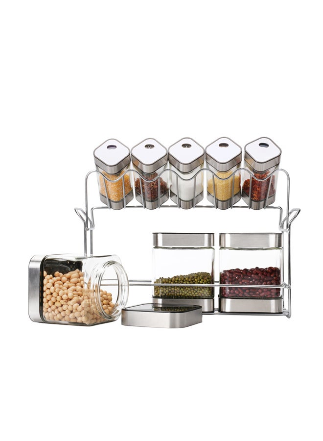 ALMUFARREJ 8-Piece Spice Bottle Set Silver/Clear 25 x 30 x 36cm - Image 4