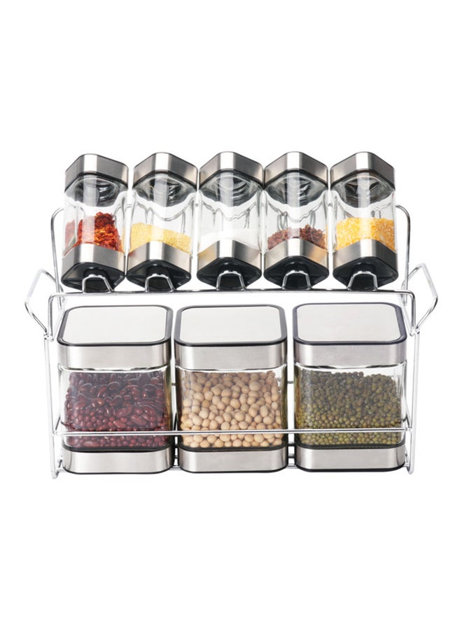 ALMUFARREJ 8-Piece Spice Bottle Set Silver/Clear 25 x 30 x 36cm - Image 5