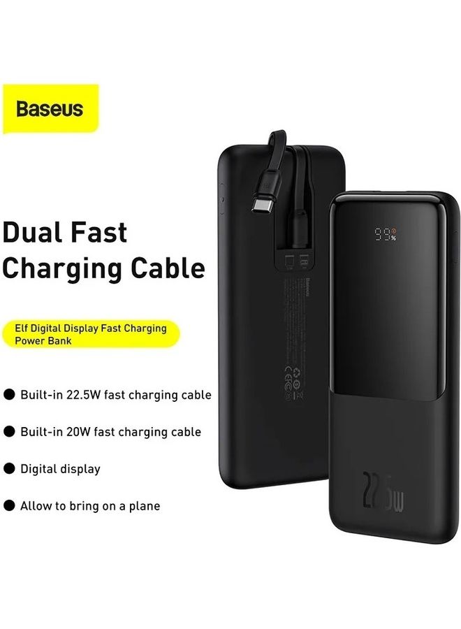 Baseus 10000 mAh Fast Charge Power Bank With Built-in Type C & Lightning Cable Black  - Image 3
