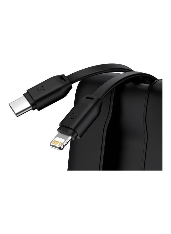 10000 mAh Fast Charge Power Bank With Built-in Type C & Lightning Cable Black