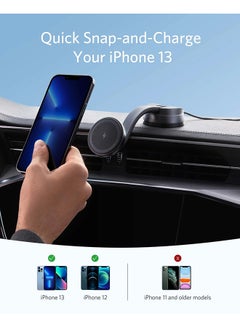 آنكر شاحن لاسلكي مغناطيسي مع شاحن سيارة بمنفذين USB وكابل USB-C إلى USB-A بطول 5 أقدام ومحاذاة مغناطيسية قوية فقط لهاتف آيفون 13 و12 و12 برو و12 برو ماكس و12 ميني لون أسود.  - Image 2